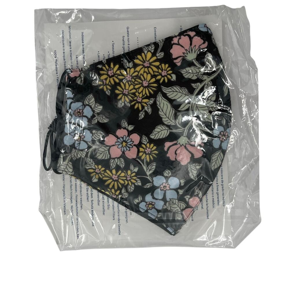 TORY BURCH Face Mask Black Floral Print NWT Adjustable Straps Washable Reusable